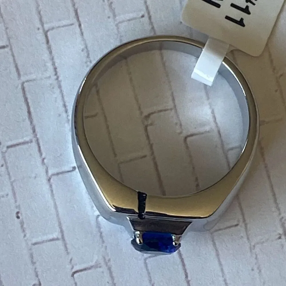 Men’s Stainless Steel Ring Size 11 Blue Stone Signet Style